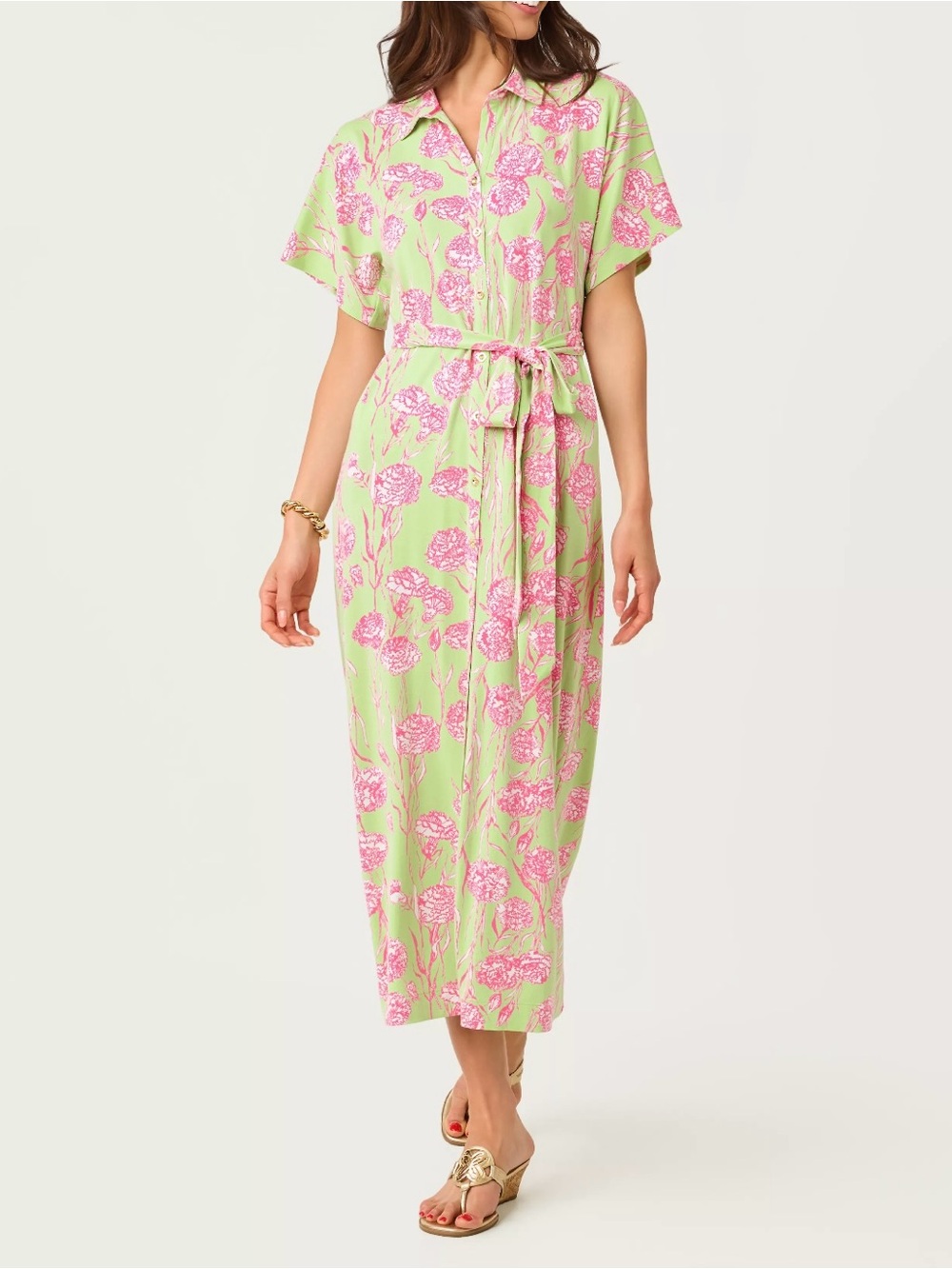 NWT Lilly Pulitzer UPF 50+ Mckennon Maxi Shirtdress Pistachio Macaron Alina, XL